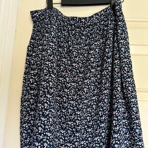 Elegantees Hadley Floral Midi Skirt Navy Lilac Size L NWOT